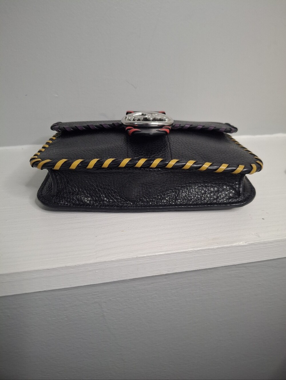Coach Georgie Black Leather Multicolor Whipstitch Chain Crossbody Bag EUC - Picture 4 of 7